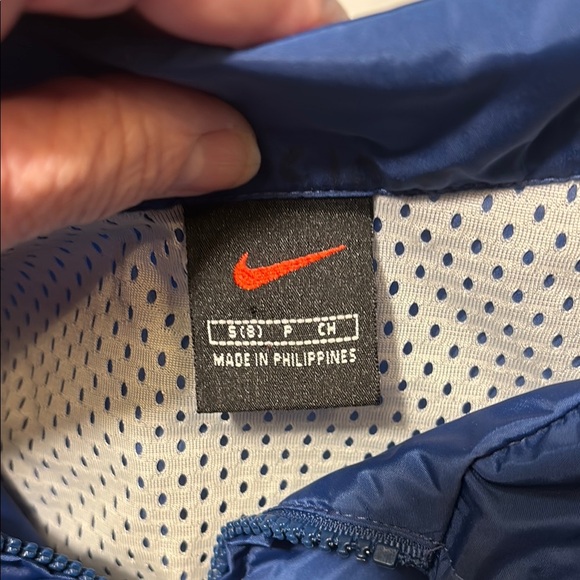 Vintage Nike Blue and White Full Zip Windbreaker Jacket with Orange Accents - Picture 2 of 12